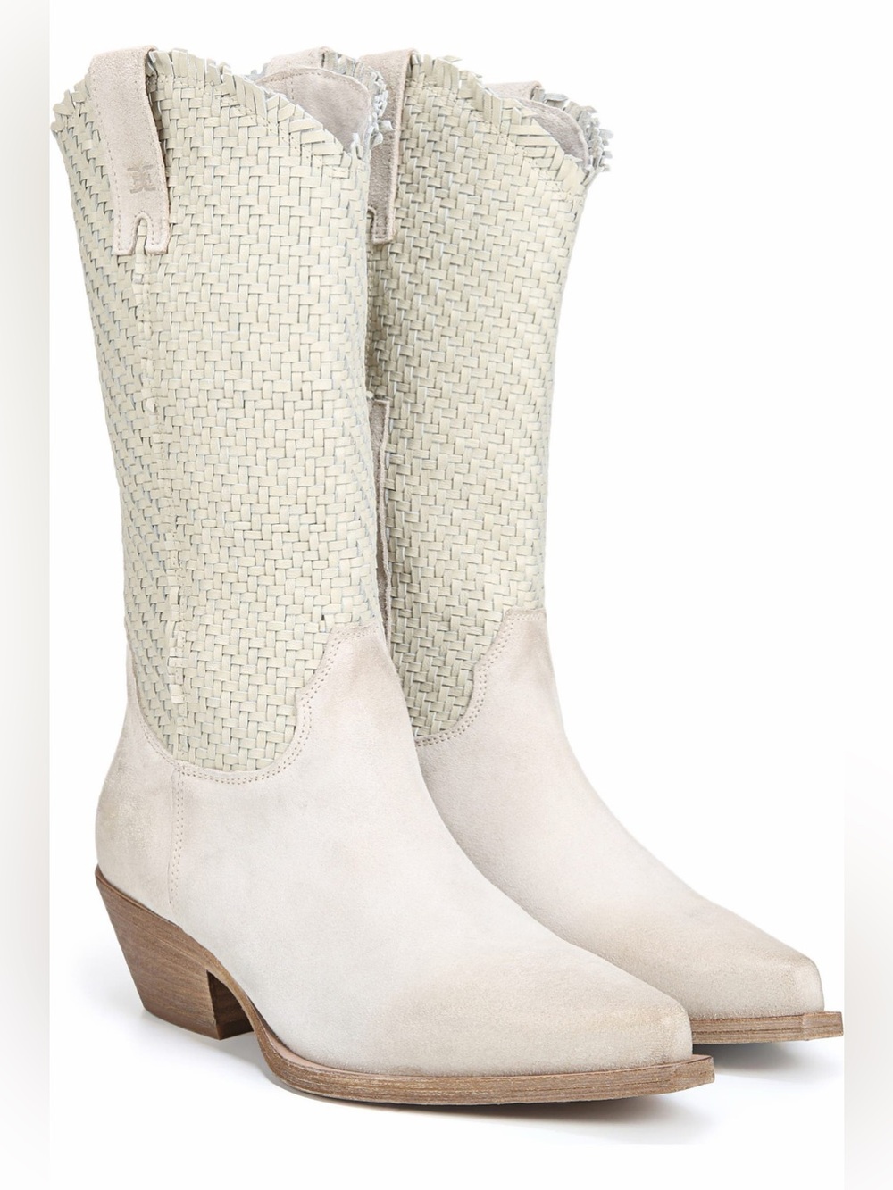 Sam Edelman Brenda Off White Woven Leather Western Cowboy Boots Size 7 NWT